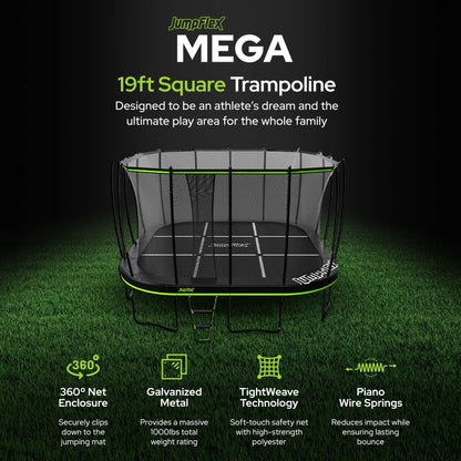 MEGA 19' Square Trampoline, Kids Outdoor Play Equipment with Net & Ladder