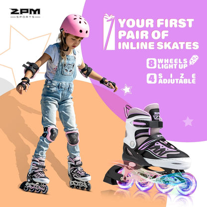 Cytia Adjustable Pink Inline Skates for Girls with Illuminated Wheels - Beginner Roller Skates for Kids