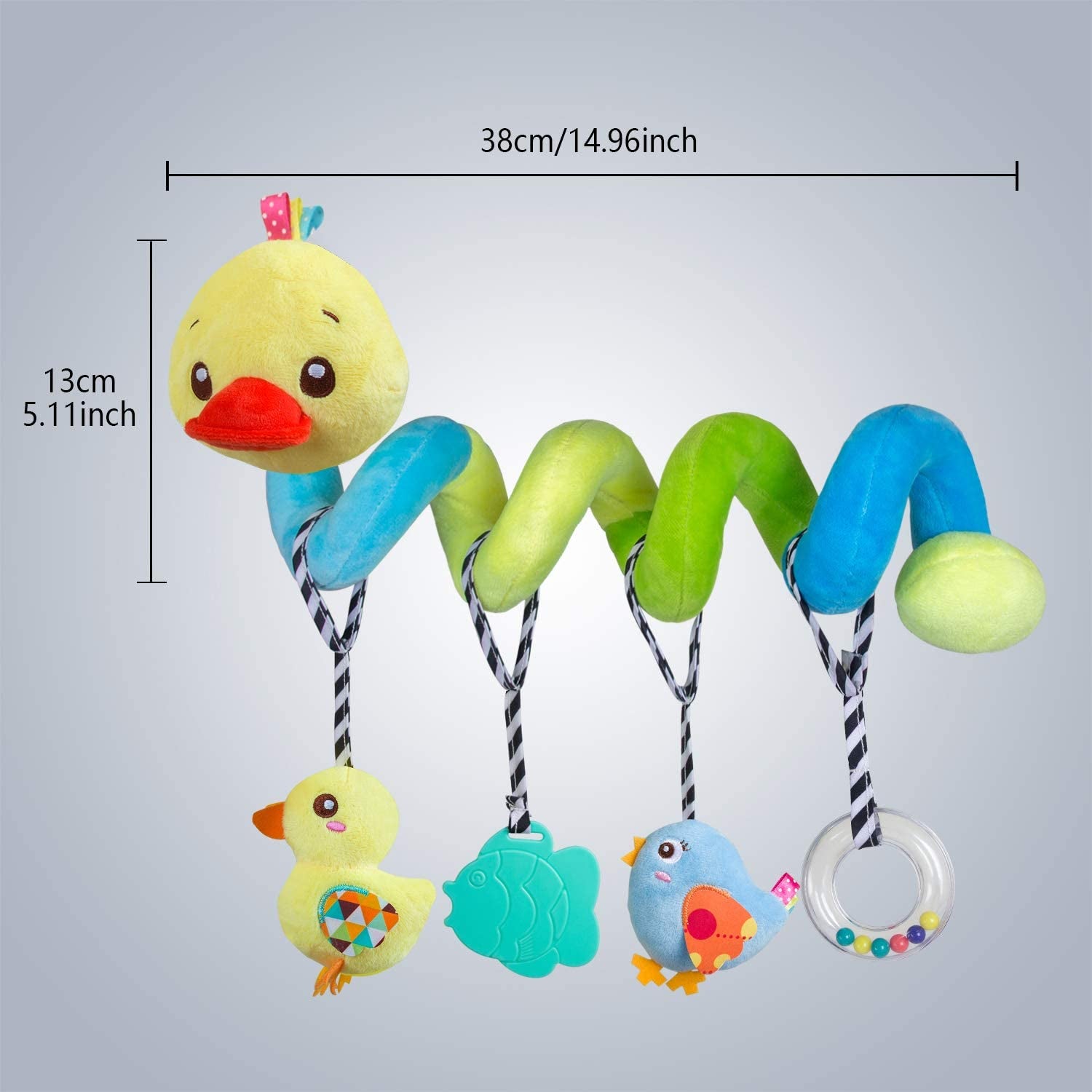 Baby Car Seat Activity Spiral Toys, Plush Crib Accessories with Squeaker for Boys and Girls (Duck Design)