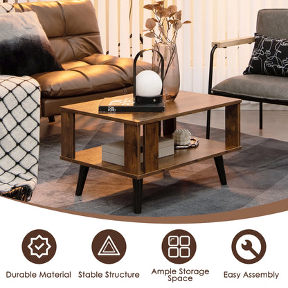 Mid-Century Retro Coffee Table with Open Shelf Storage for Living Room