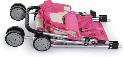 Elegant Doll Stroller with Basket - Pink and Off-White Foldable Stroller for Dolls up to 18 Inches, Featuring Two Complimentary Magic Bottles