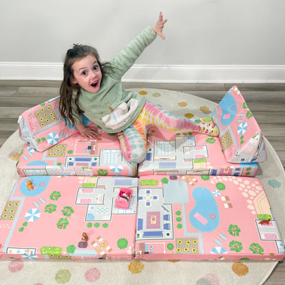 Children's Play Couch and Doll House Set for Toddlers and Young Siblings