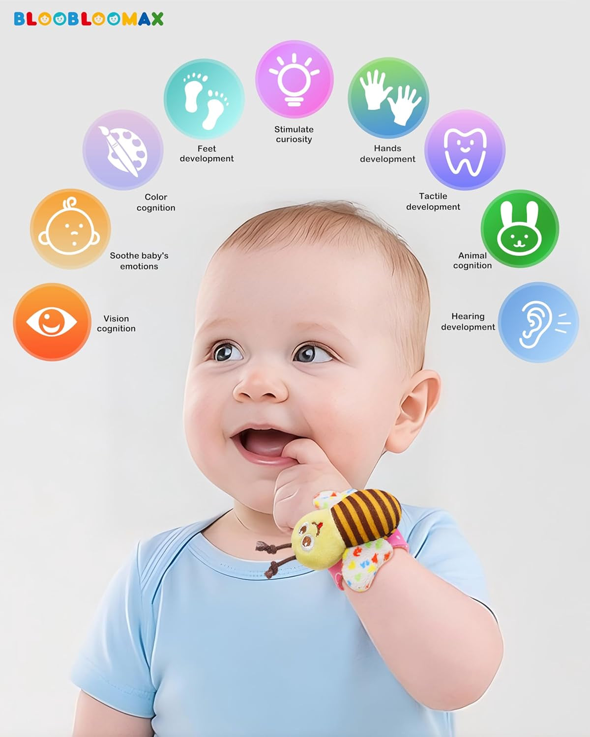 Wrist and Foot Rattle Set for Infants - 8 Piece Baby Activity Toy Gift for Newborns