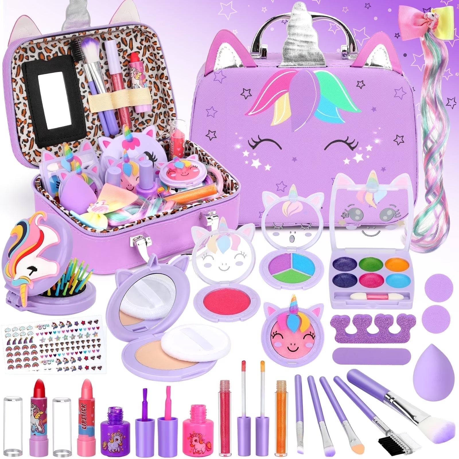 Kids Washable Makeup Set with Un-Icorn Case for Girl Birthday Gift Toy for 3-12 Year Old