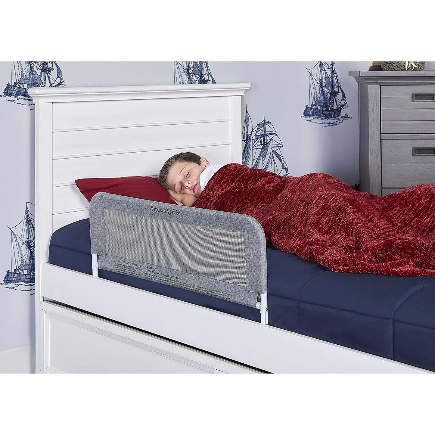 Dream on Me Hide Away Safety Bed Rail for Children - Grey Mesh Security Barrier System