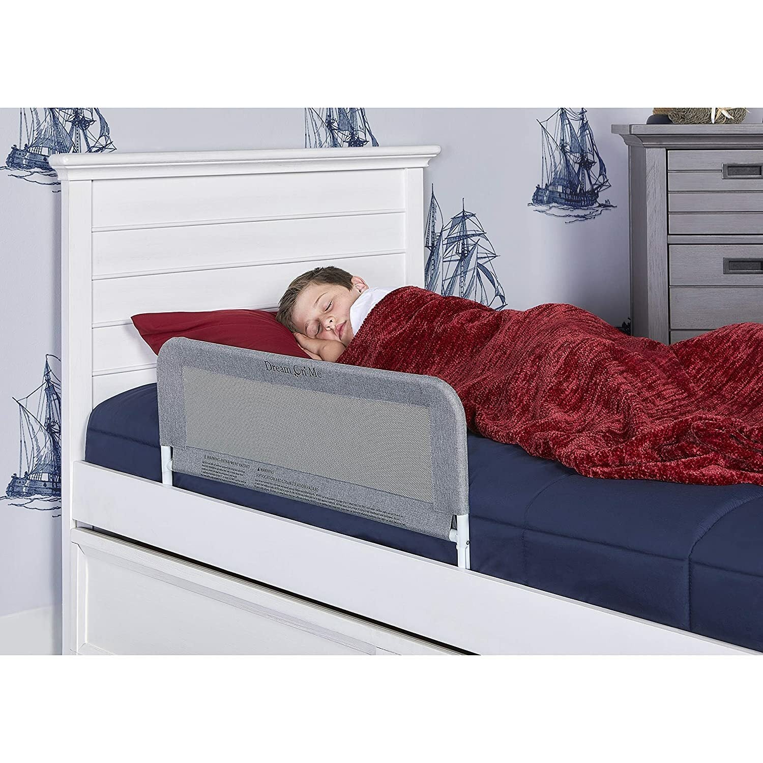 Dream on Me Hide Away Safety Bed Rail for Children - Grey Mesh Security Barrier System