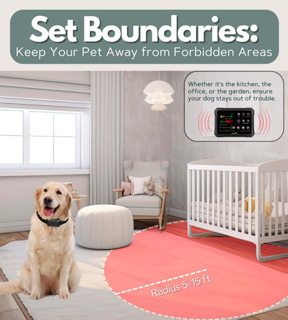 Wireless Dog Containment System - 3 Dog Package, High Precision Wireless Fence for Up to 5 Acres with Real-Time Distance Monitoring