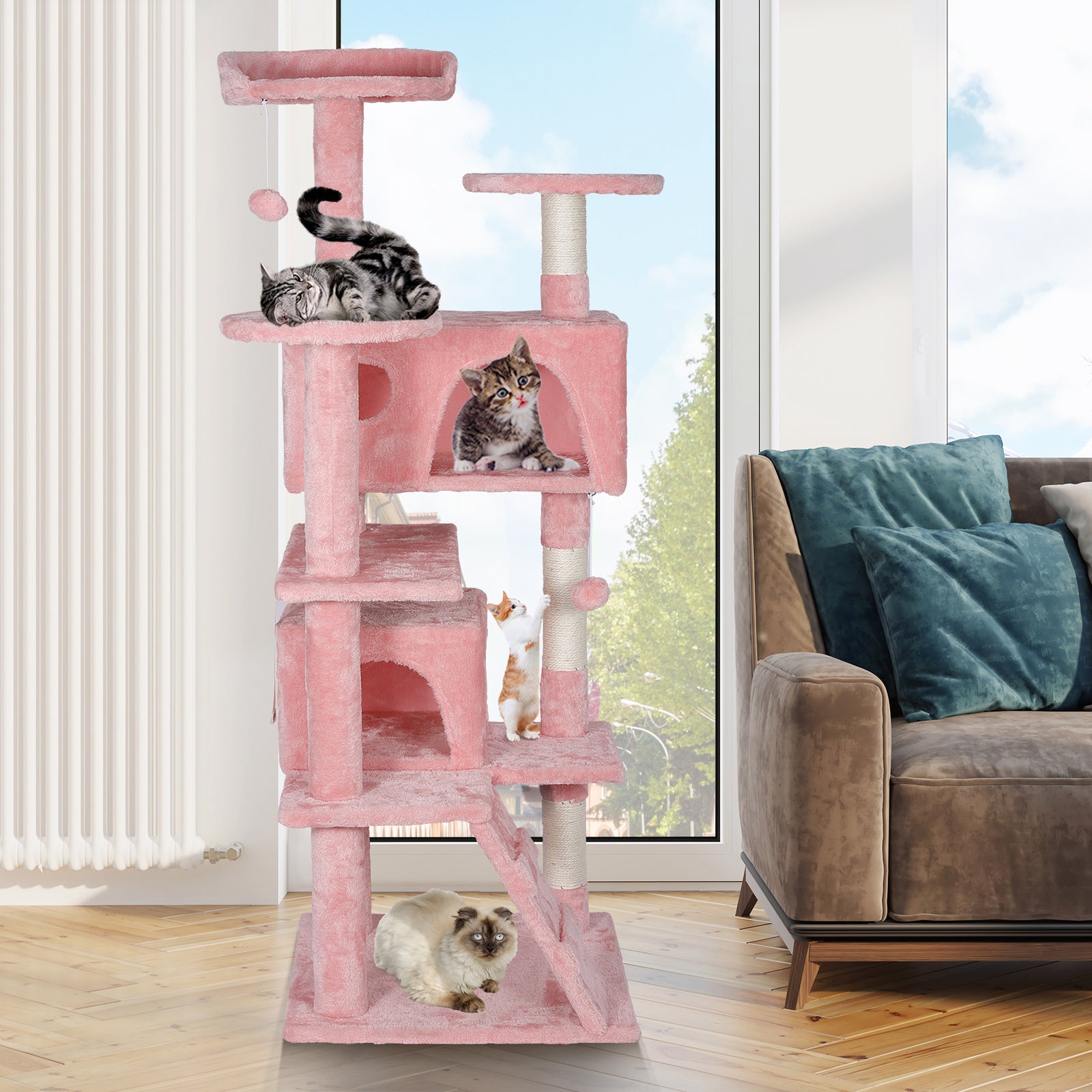 55-Inch Multi-Level Cat Tree Tower Activity Center with Condo - Available in 6 Colors