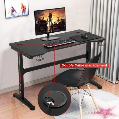 Professional Gaming and Home Office Desk with Integrated Cup Holder and Headphone Hook