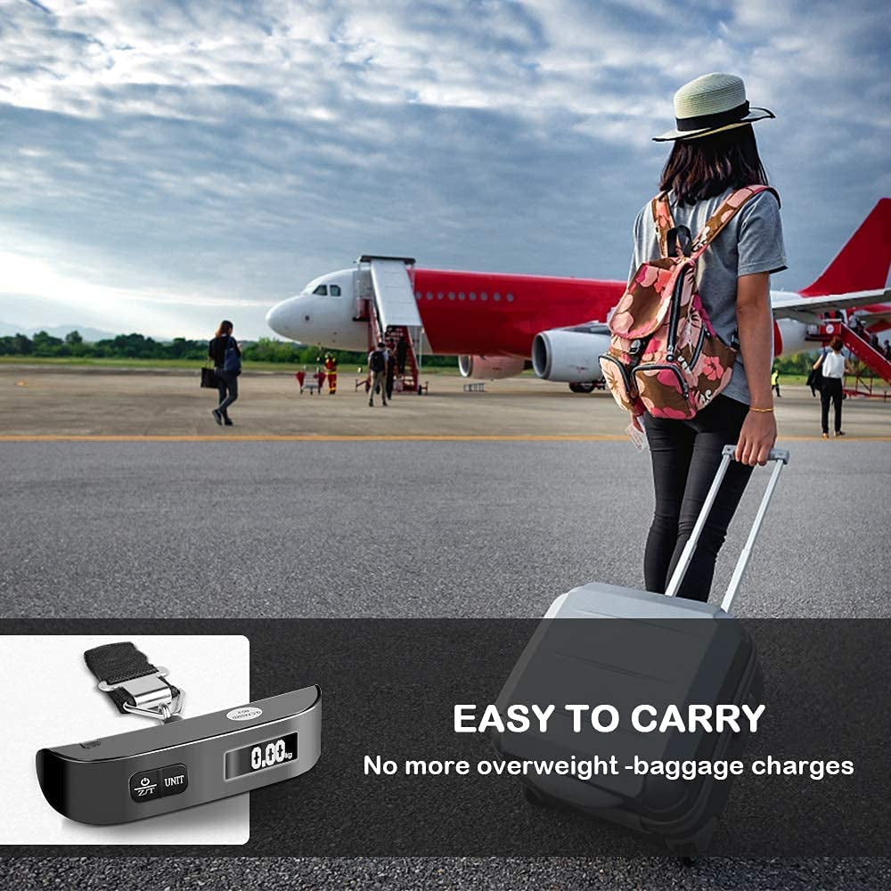 Portable Digital Luggage Scale for Travel - 110 lb Capacity, Rubber Coated Design, Battery Included