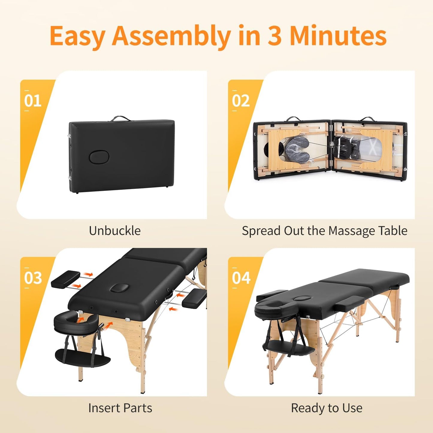 Portable 24-Inch Wide Massage Table with Height Adjustment and Non-Woven Carry Bag for Spa, Facial, and Tattoo Services