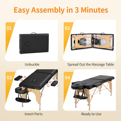 Portable 24-Inch Wide Massage Table with Height Adjustment and Non-Woven Carry Bag for Spa, Facial, and Tattoo Services