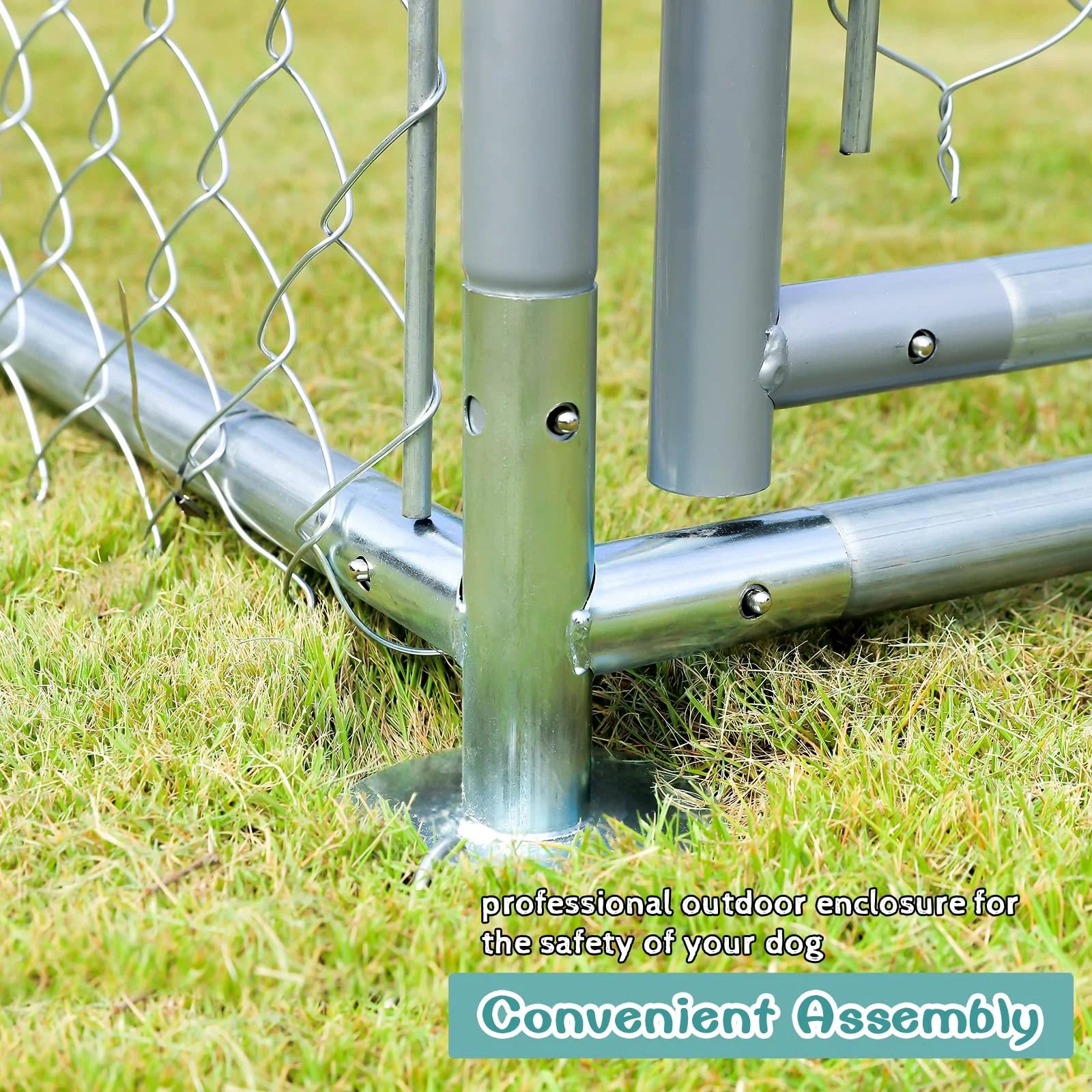 Large Outdoor Dog Kennel, Heavy Duty Dog House Playpen Galvanized Steel Pet Fence with Fully Enclosed Waterproof Uv-Resistant Cover, Stainless Steel Zip Ties and Secure Lock