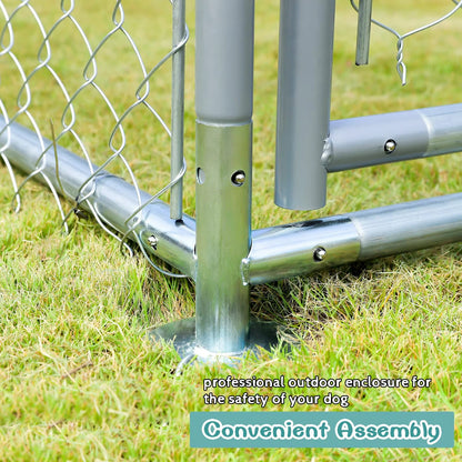 Large Outdoor Dog Kennel, Heavy Duty Dog House Playpen Galvanized Steel Pet Fence with Fully Enclosed Waterproof Uv-Resistant Cover, Stainless Steel Zip Ties and Secure Lock