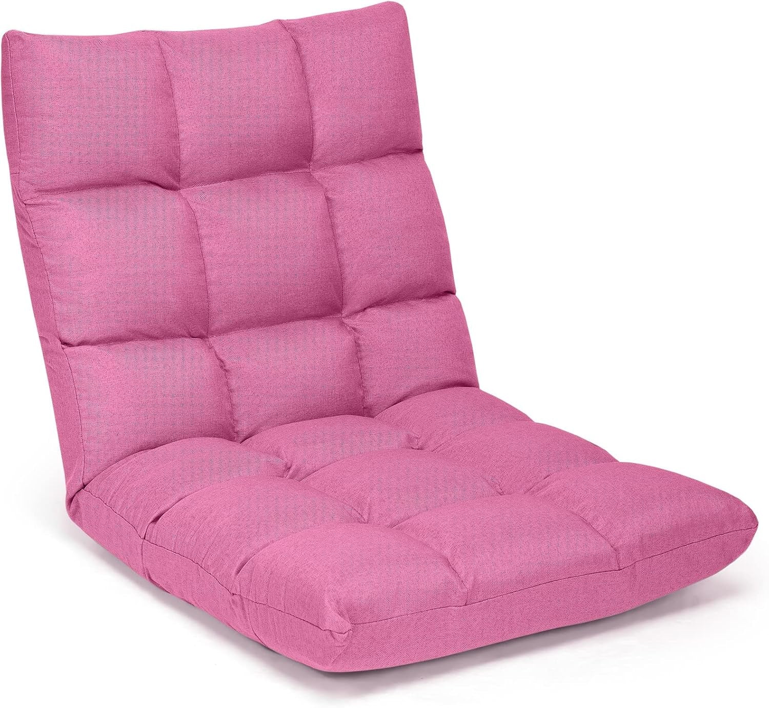 Adjustable 14-Position Gaming Sofa Chair with Cushioned Folding Recliner, High Resilience Sponge, Breathable Cotton and Linen Fabric, Removable Cover - Pink