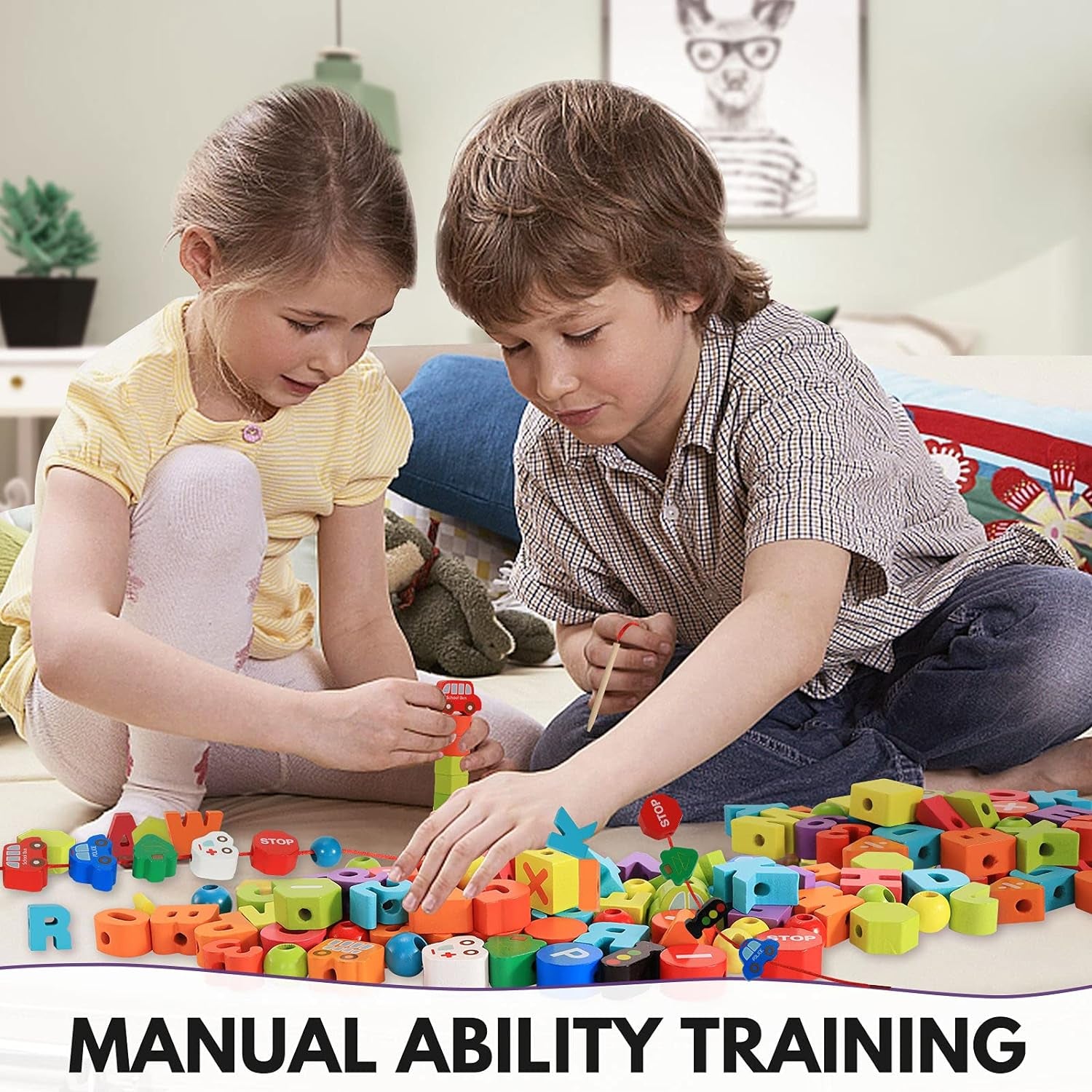 Wooden Alphabet and Number Lacing Beads - Montessori Educational Toy for Ages 3-6, Ideal Birthday Gift for Boys and Girls