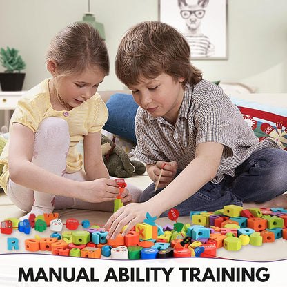 Wooden Alphabet and Number Lacing Beads - Montessori Educational Toy for Ages 3-6, Ideal Birthday Gift for Boys and Girls