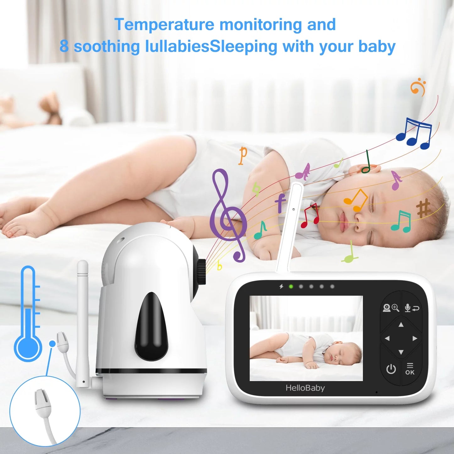 Hb6336 Non-WiFi Baby Monitor with Camera and Audio, 3.2" IPS Color Display, Remote Pan and Zoom, Infrared Night Vision, 1000 Ft Range, Wall Mountable