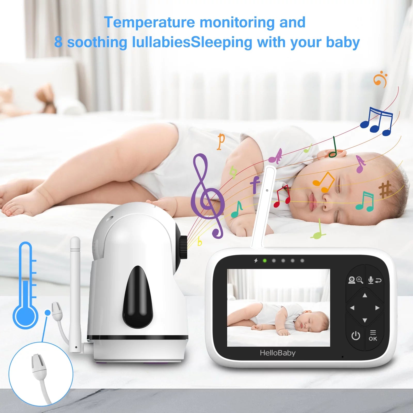 Hb6336 Non-WiFi Baby Monitor with Camera and Audio, 3.2" IPS Color Display, Remote Pan and Zoom, Infrared Night Vision, 1000 Ft Range, Wall Mountable