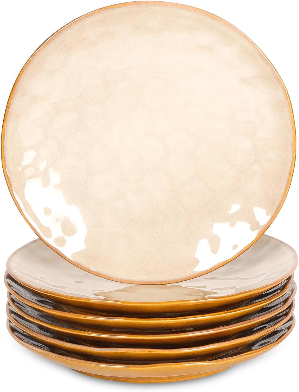 Ceramic Dinner Plates Set, 10.5 Inch, Set of 6, Round, Microwave, Oven, Dishwasher Safe, Porcelain Fluted Suitable for Steak, Pasta, Pizza, Home, Party, Restaurant (Beige)