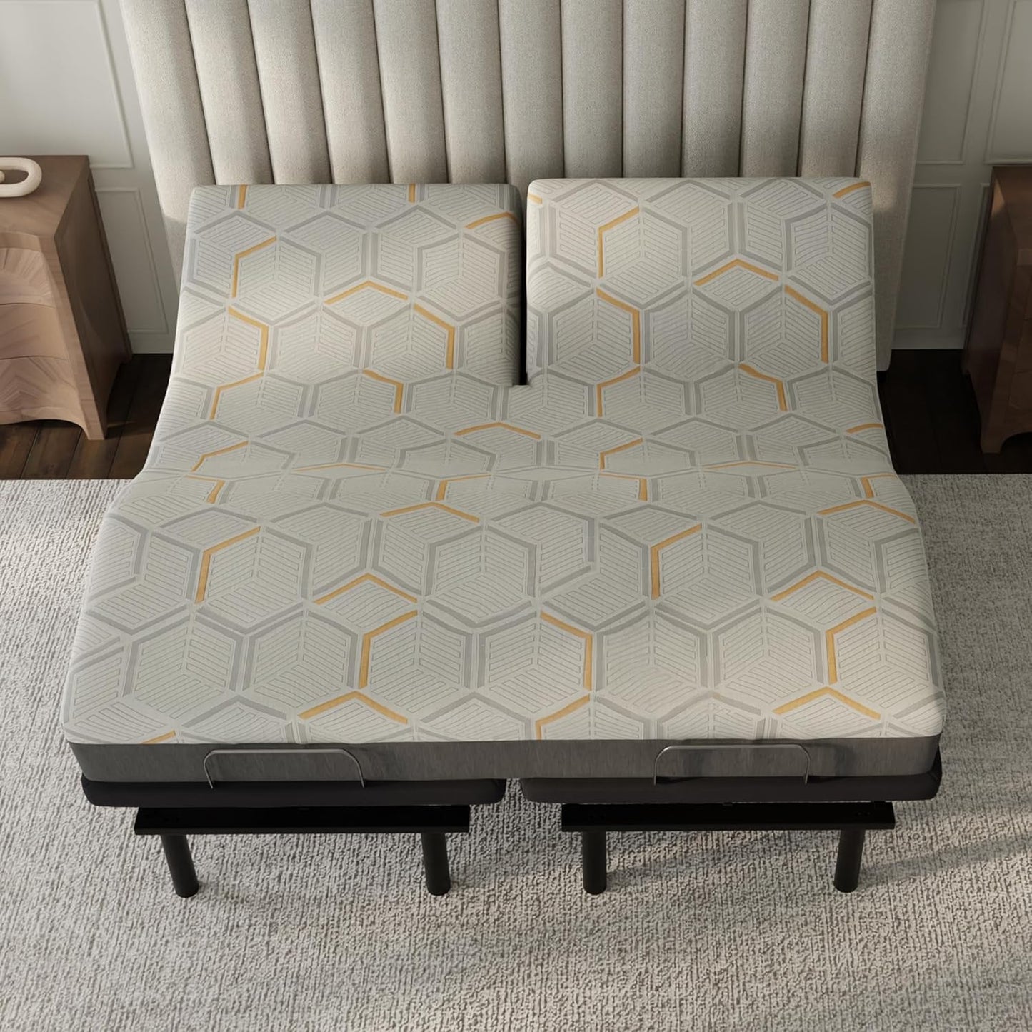- E4 Split Head Flex Top King Size Adjustable Bed Frame Set with 12" Copper Gel Infused Memory Foam Mattress Medium Firm, 120-Night Trial
