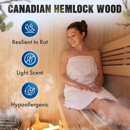 Canadian Hemlock Indoor Wet-Dry Sauna for 4-6 Persons with 4.5 kW UL Certified Heater
