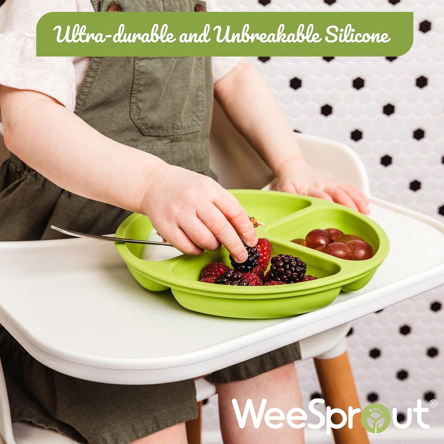 Silicone Baby and Toddler Plates Set (3-Pack) - 100% Food-Grade, Divided Design with Raised Edges, Dishwasher and Microwave Safe Weaning Essentials for Self-Feeding