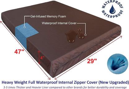 Orthopedic Gel Memory Foam Pet Dog Bed, Waterproof Liner with External Microsuede Cover and Bonus Antislip Cover (Microsuede Gray, 47"X29"X4" Inches)