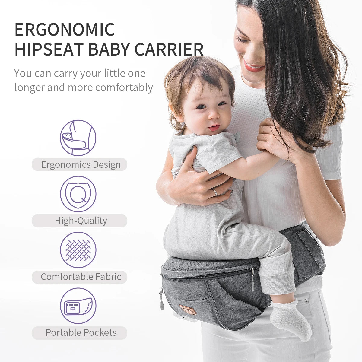 Ergonomic Infant Hip Seat Carrier with Adjustable Comfort Features for Toddlers