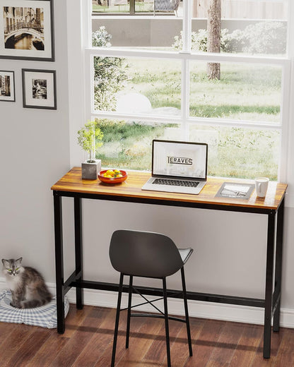 Rectangular Bar Height Pub Table with Sturdy Metal Frame, 47.24" Teak Finish for Kitchen, Dining, and Living Room