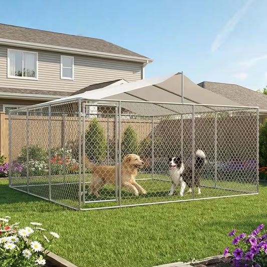 Outdoor Heavy-Duty Large Dog Kennel and Pet Playpen - 13 Ft. x 13 Ft. x 7.6 Ft. (Wall Height: 5.8 Ft.)