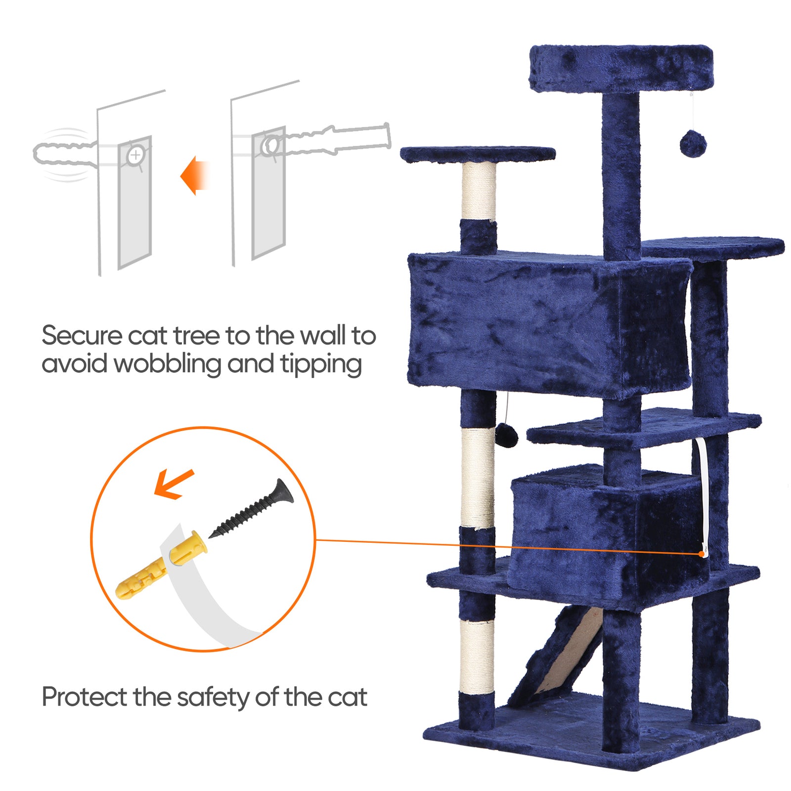 55-Inch Multi-Level Cat Tree Tower Activity Center with Condo - Available in 6 Colors