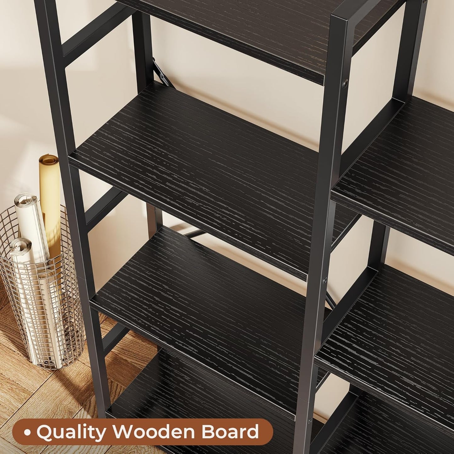 Triple 4-Tier Bookshelf with 11 Open Display Shelves - Wide Bookcase for Home and Office in Black