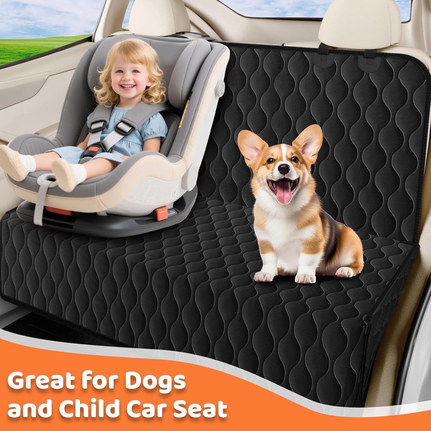 Waterproof Dog Car Seat Cover for Back Seat - Scratch Proof & Nonslip Backing & Bench Seat Cover, Quilted, Padded, Durable Pet Seat Protector for Cars Trucks and Suvs