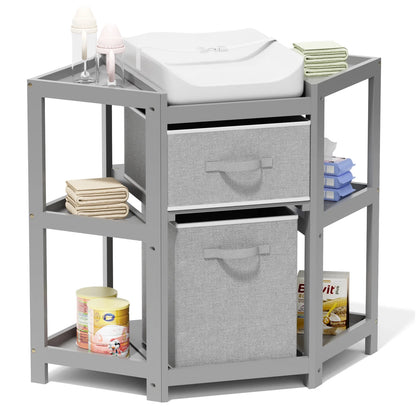 Children's Corner Gray Diaper Changing Station with Contoured Pad, Laundry Hamper, and Storage Bin