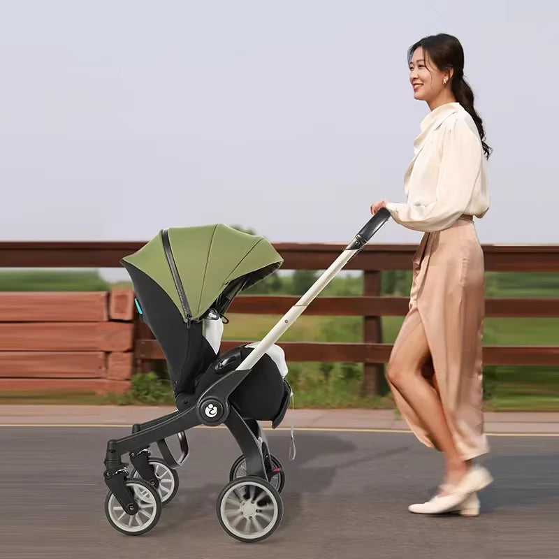 Multifunctional 4-in-1 Two-Way Baby Stroller with Collapsible Basket and Infant Carriage Seat