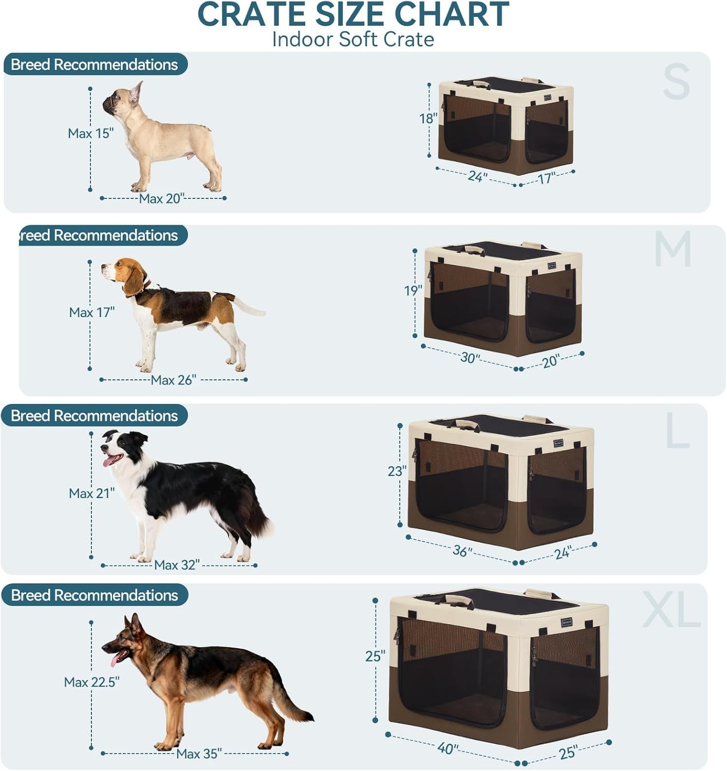 24" Indoor Soft Dog Crate – Adjustable Patented Spiral Steel Frame, Collapsible Portable Kennel for Home Use, Small Dogs, 3 Lockable Mesh Door, Thicken Mat, Brown