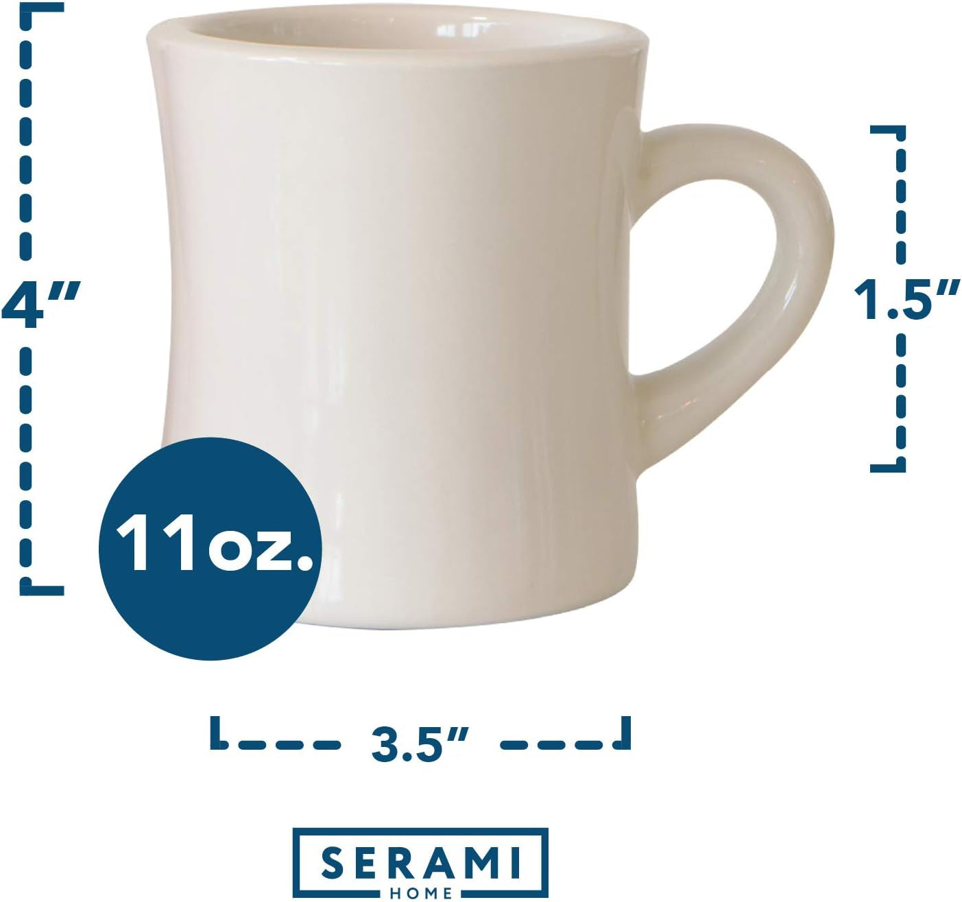 Original 11Oz Cream Diner Coffee Mug Set - Ceramic Mugs Great for Kitchen Set, Travel, and Hot Tea, Retro Waffle House Farmhouse Mug with Handle, Heavy Duty Coffee Cups (6 Pack)