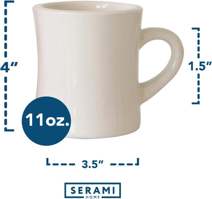 Original 11Oz Cream Diner Coffee Mug Set - Ceramic Mugs Great for Kitchen Set, Travel, and Hot Tea, Retro Waffle House Farmhouse Mug with Handle, Heavy Duty Coffee Cups (6 Pack)