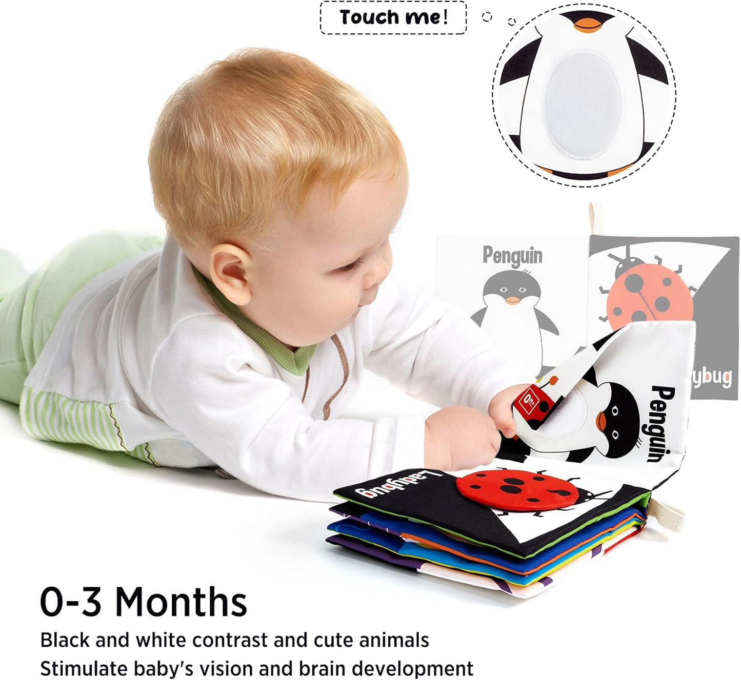 High Contrast Black & White Touch & Feel Crinkle Cloth Books for Infants and Toddlers - Early Educational Stimulation Toys for Boys and Girls, Featuring Animal Themes