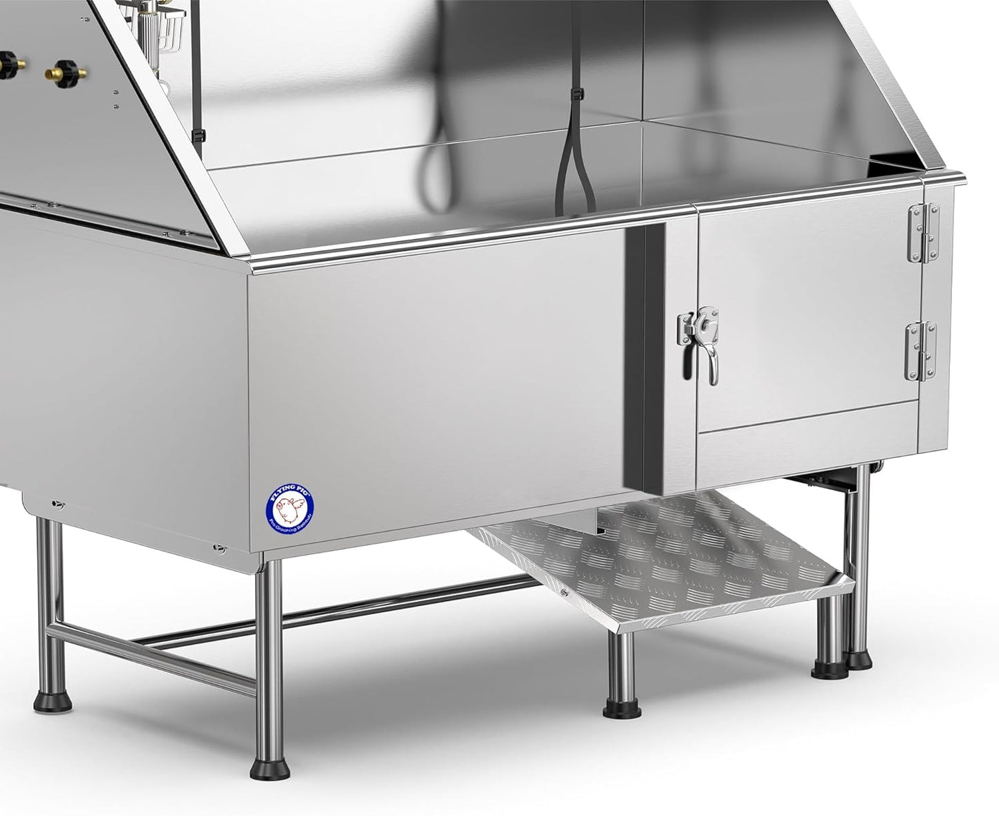 62-Inch Stainless Steel Pet Bathing Tub with Faucet (Right Door/Left Drain) - Dimensions: 62" x 27" x 58