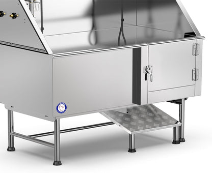 62-Inch Stainless Steel Pet Bathing Tub with Faucet (Right Door/Left Drain) - Dimensions: 62" x 27" x 58