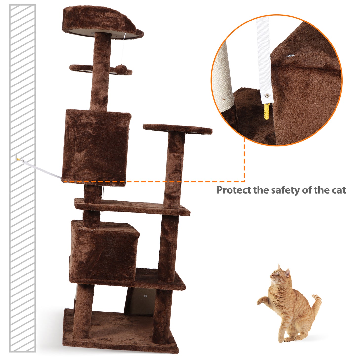 55-Inch Multi-Level Cat Tree Tower Activity Center with Condo - Available in 6 Colors