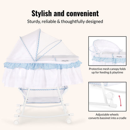 Lacy Lightweight Dual-Function Portable Bassinet and Cradle in Blue and White