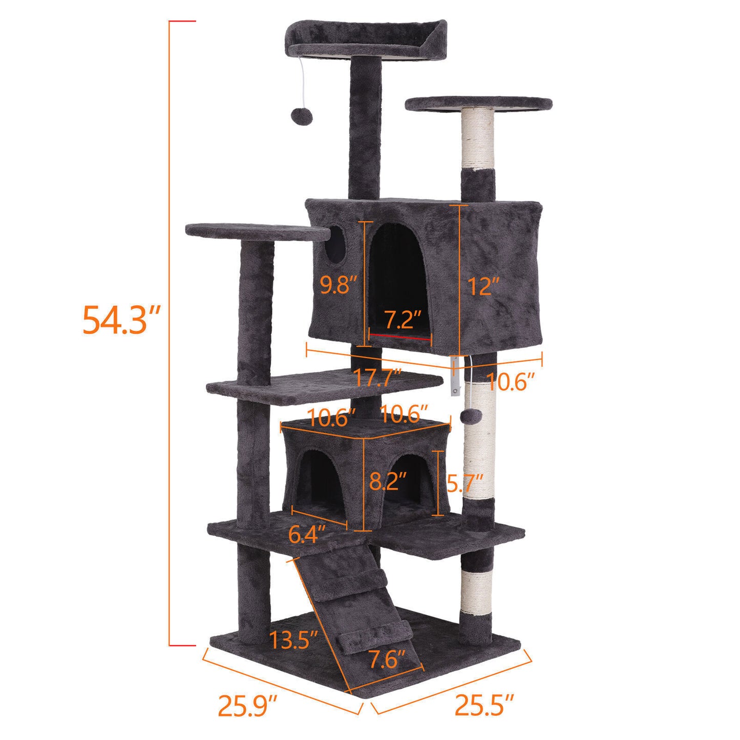 55-Inch Multi-Level Cat Tree Tower Activity Center with Condo - Available in 6 Colors