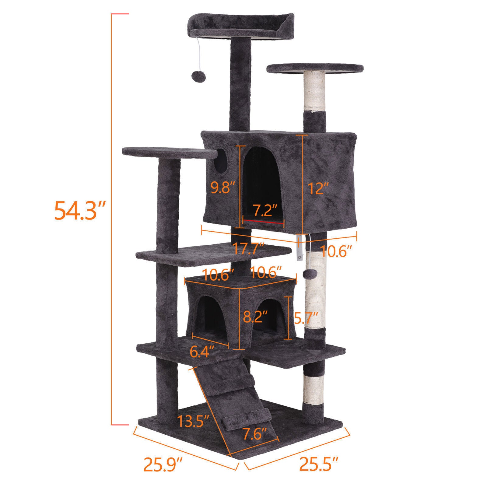 55-Inch Multi-Level Cat Tree Tower Activity Center with Condo - Available in 6 Colors