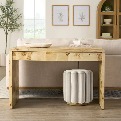 Lillian Beige Velvet Tufted Ottoman