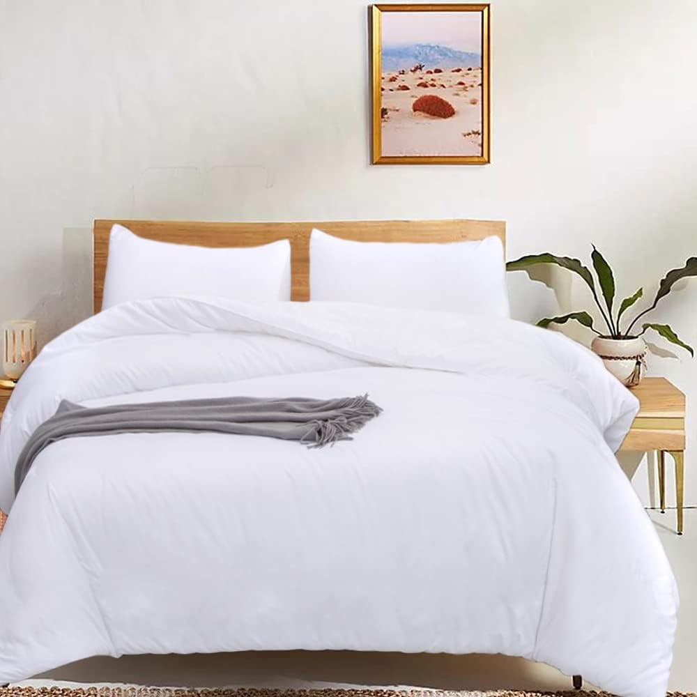 Queen Size 3-Piece White Comforter Set with Two Pillowcases - All-Season Soft Bedding Collection