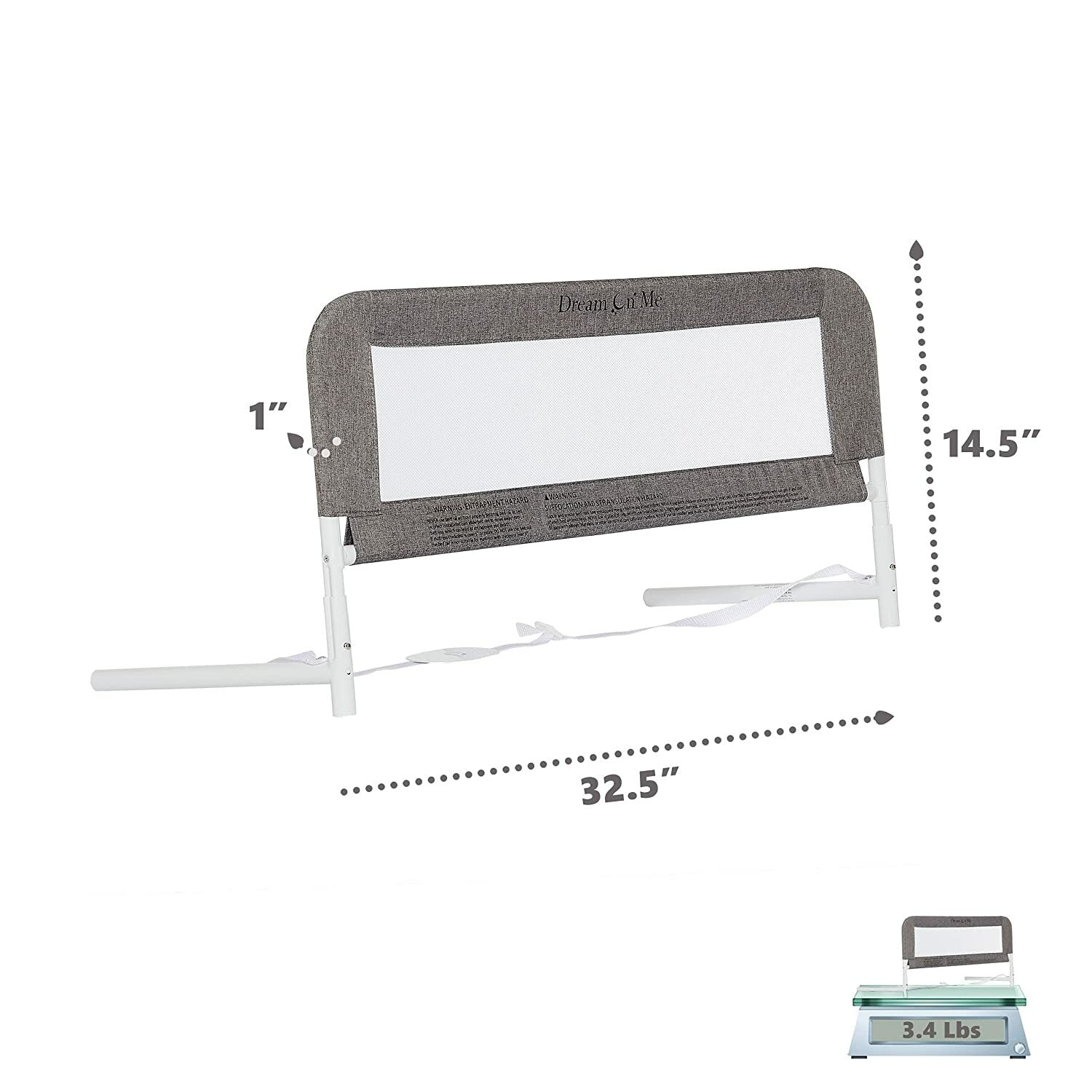 Dream on Me Hide Away Safety Bed Rail for Children - Grey Mesh Security Barrier System
