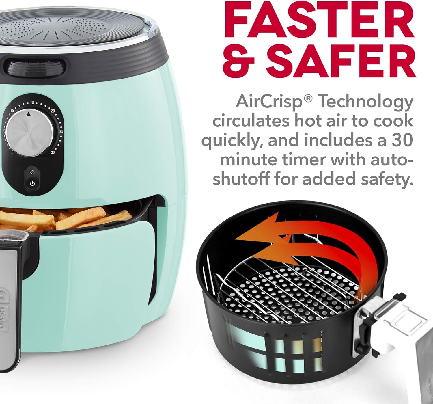 Deluxe Air Fryer -Has Aircrisp® Technology - Adjustable Temperature Control & Auto Shut-Off Feature - Compact Nonstick Basket - 3 Quarts - Aqua